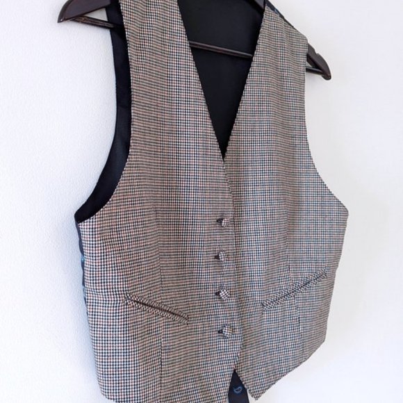 VINTAGE 90s Houndstooth Vest | Academia Clothing | Button Up Vest - Picture 5 of 10